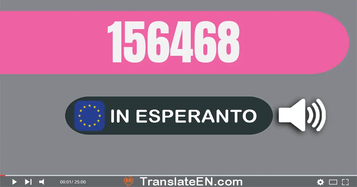Write 156468 in Esperanto Words: cent kvindek ses mil kvarcent sesdek ok