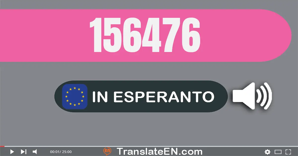Write 156476 in Esperanto Words: cent kvindek ses mil kvarcent sepdek ses