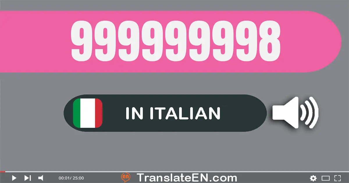 Write 999999998 in Italian Words: nove­cento­novanta­nove milioni nove­cento­novanta­nove­mila­nove­cento­novant­otto