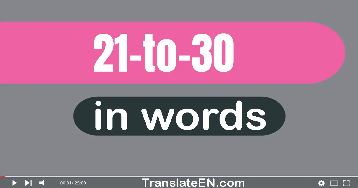 Numbers in English words 21 to 30 : 21 (twenty-one), 22 (twenty-two), 23 (twenty-three), 24 (twenty-four), 25 (twenty-five...