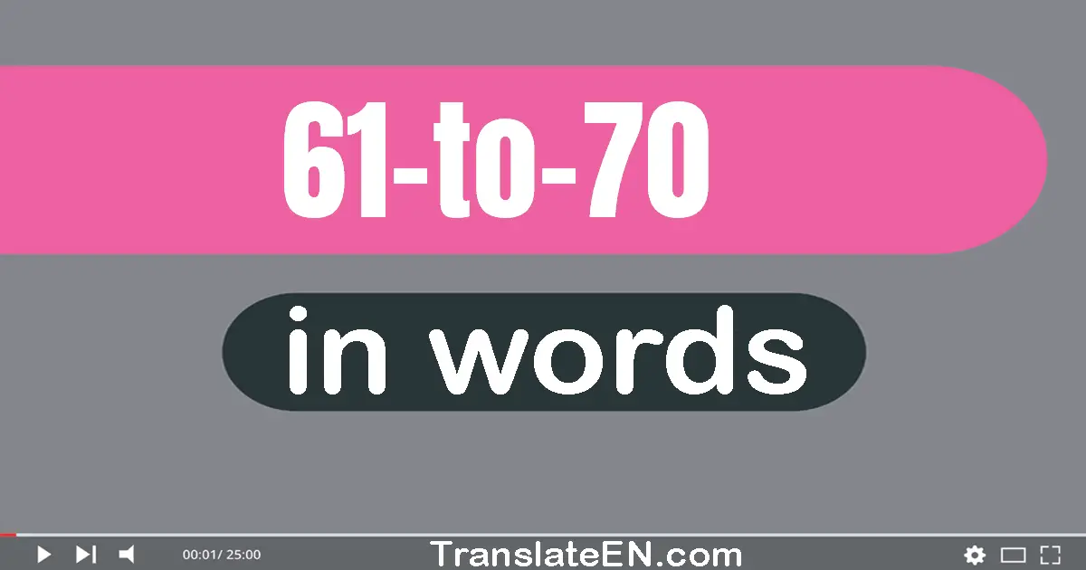 Numbers in English words 61 to 70 : 61 (sixty-one), 62 (sixty-two), 63 (sixty-three), 64 (sixty-four), 65 (sixty-five), 66...