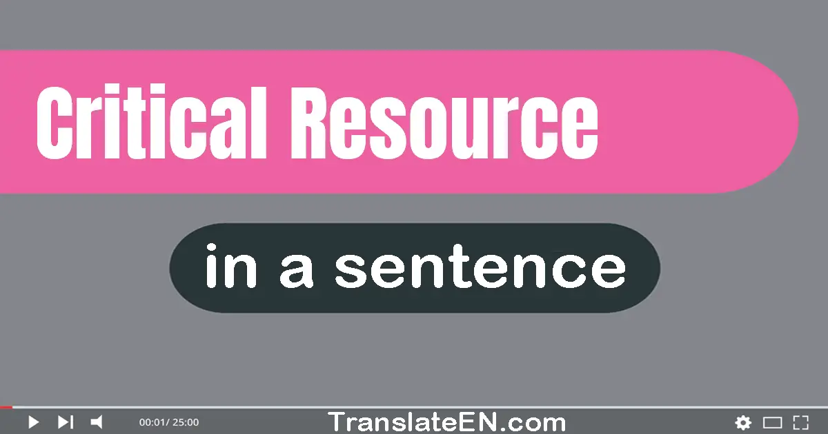 Use "critical resource" in a sentence | "critical resource" sentence examples