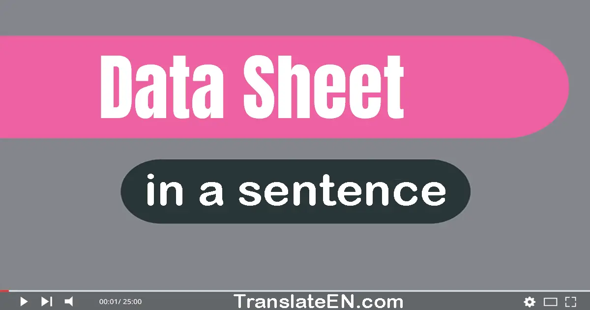 Use "data sheet" in a sentence | "data sheet" sentence examples